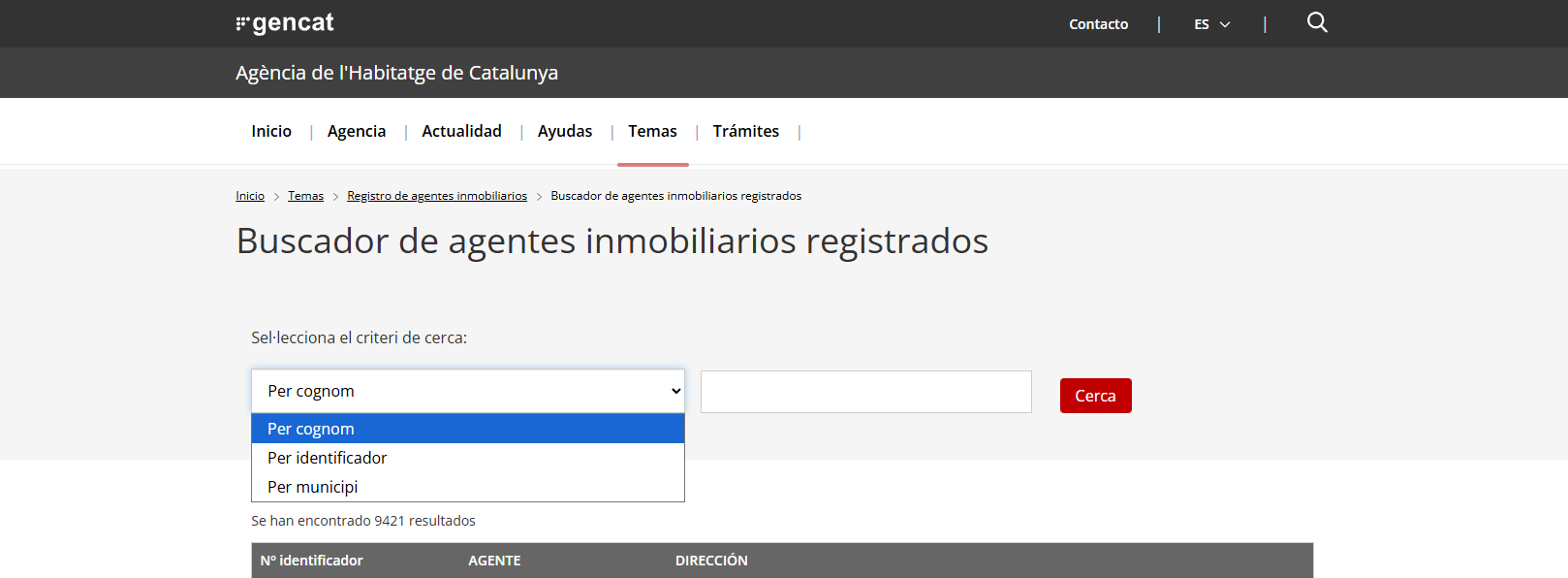 Buscador oficial de agentes inmobiliarios registrados AICAT en Cataluña
